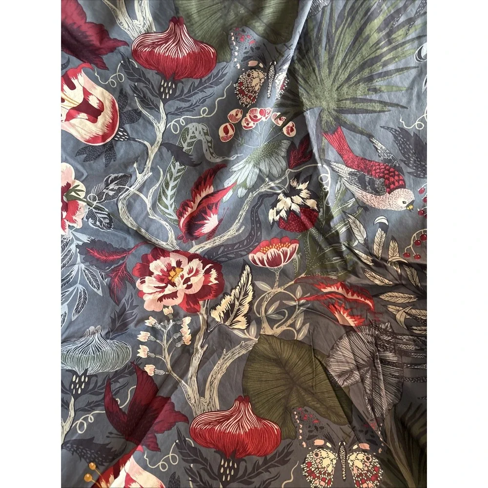 IKEA FILODENDRON Duvet Cover 2 pillowcases Dark blue floral bird patterned queen